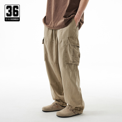 三十六街日系宽松直筒工装裤男士