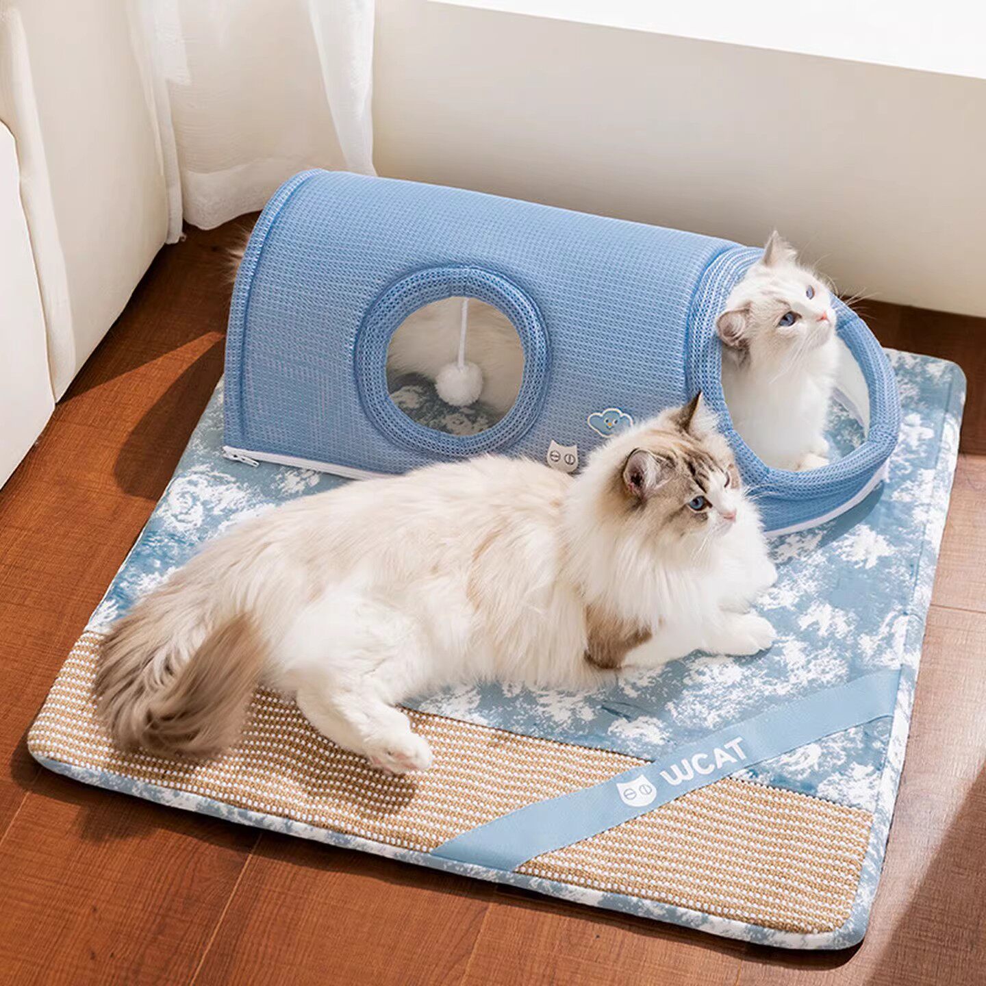 日本优选猫隧道春夏透气玩睡一体剑麻猫窝通道迷宫宠物窝猫窝垫子