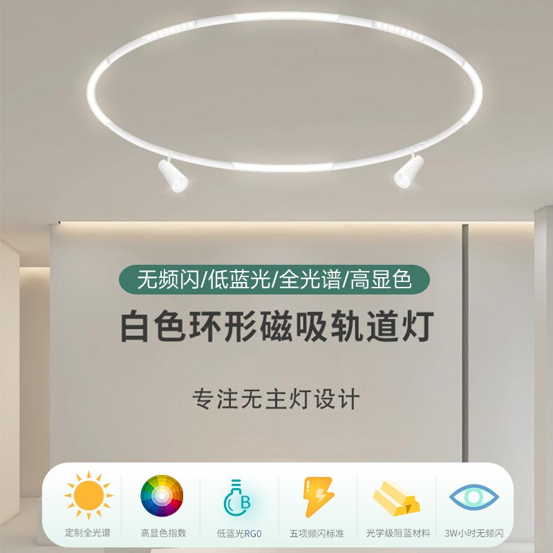 LED全光谱高显白色圆形u环形弧形嵌入明装磁吸轨道筒灯射灯泛光灯