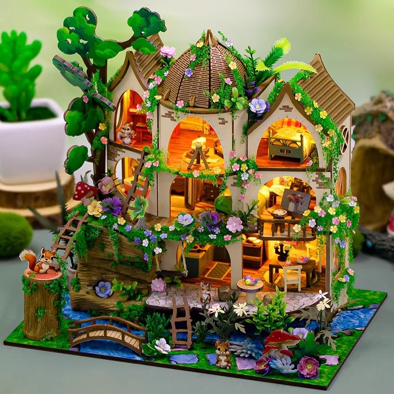 diy小屋森林别墅手工3d立体拼图奇遇木质房子微缩场景生日礼物女
