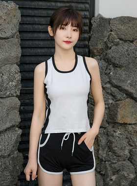 纯棉背心a短裤跑步女健身锻炼瑜伽衣服夏天休闲运动套装女夏热裤