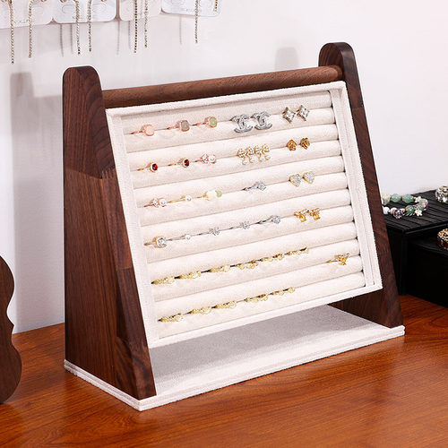 黑胡桃实木饰品道具戒指展示架立式戒指托耳钉架饰品陈列架首饰架