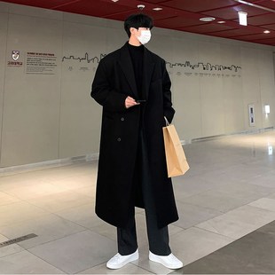 男款毛呢大衣男中长款过膝休闲宽松韩版呢子男P士风衣外套冬季加