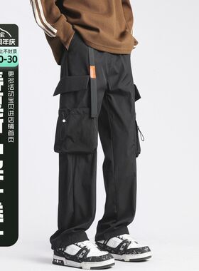 方少男春b季美式大口袋机能工装裤女防水百搭宽松直筒伞兵冲锋长