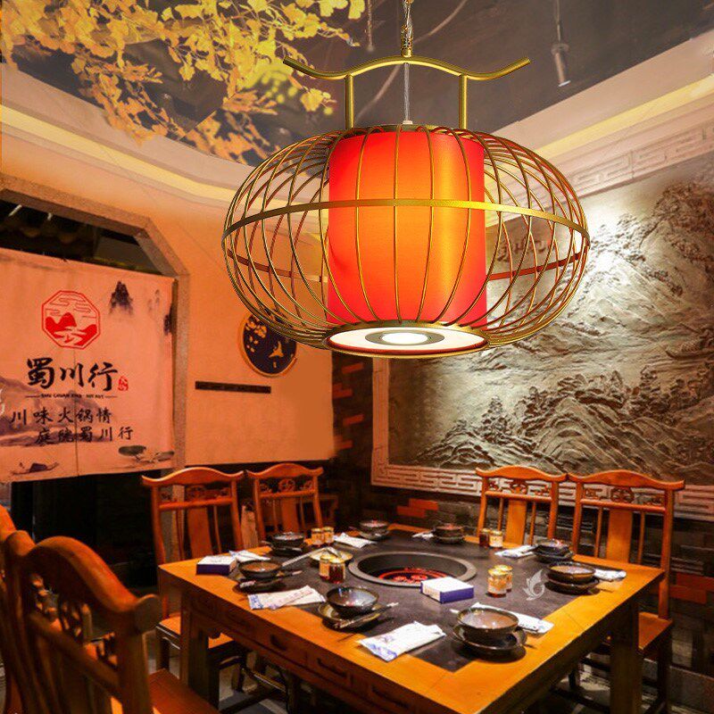 新中式餐厅吊灯创意酒店火锅店大气过道灯L具灯笼铁艺鸟笼灯带射