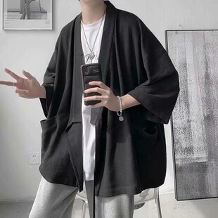 衬衫男夏季薄款落肩七分袖中国风道袍复古休闲P宽松很仙的衬衣外