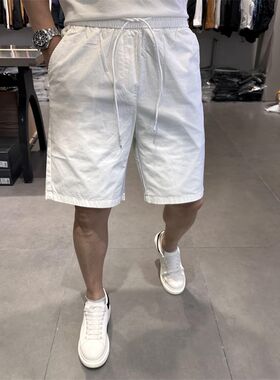2024夏季新款松紧腰白色休闲短裤男潮牌韩版宽松哈伦五分裤中裤薄