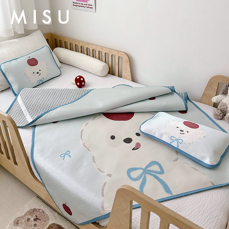 卡通儿童冰丝凉席可爱婴儿席子两件套学J生空调席夏季可机洗冰丝