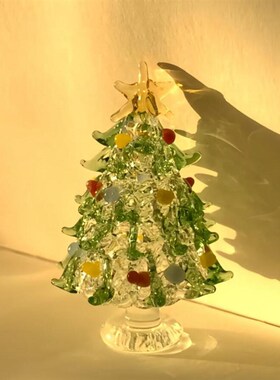 琉璃圣诞树摆件透明拉丝家居办公C室桌面摆件装饰品创意圣诞节礼