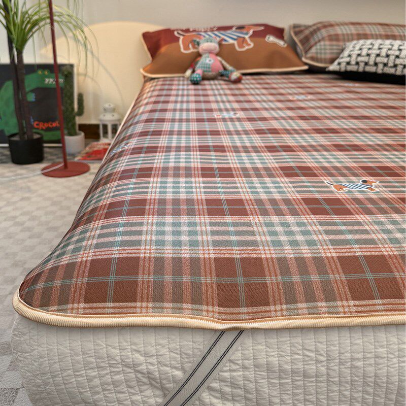 复古卡通格子夏季凉感可机洗冰丝席单人空调M席冰丝席三件套软席