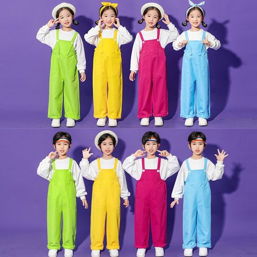 儿童背带裤演出服可爱糖果色幼儿园舞蹈服小学生运动会啦啦队服装