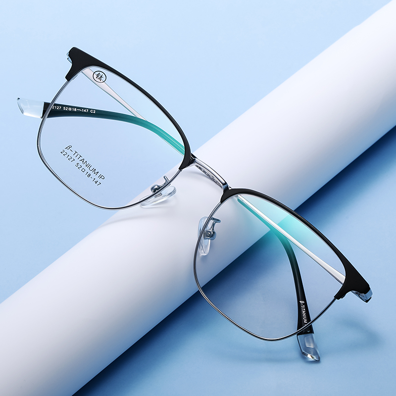 超轻纯钛方框防蓝光眼睛近视眼镜框可配度数镜片眉线框钛架男商户