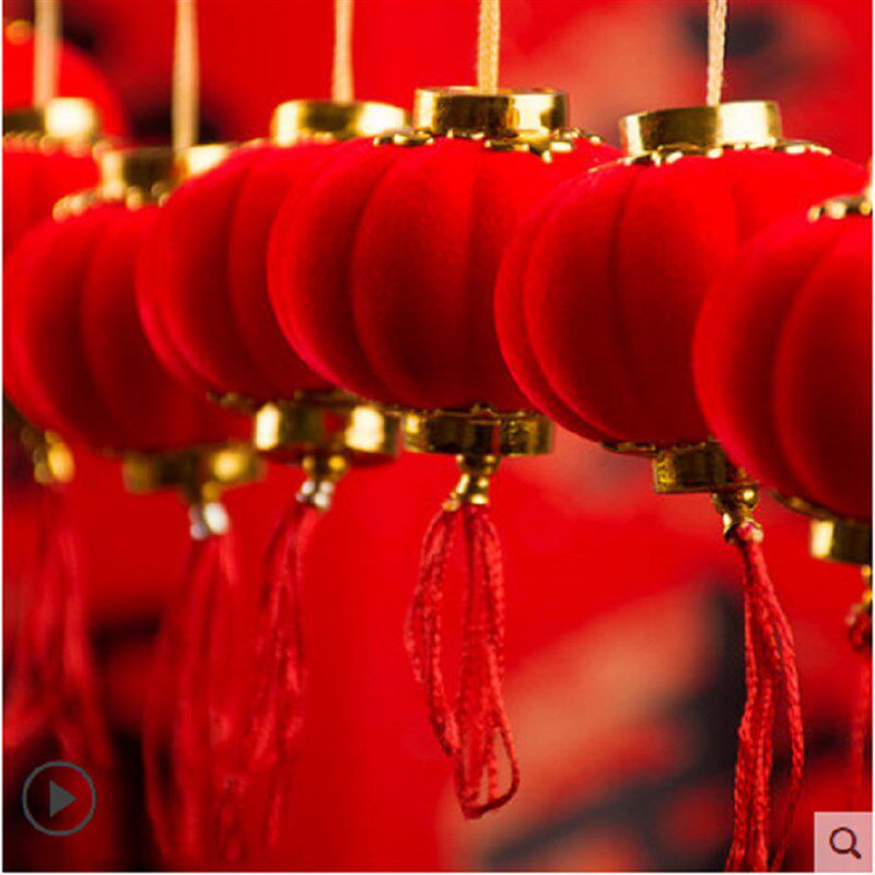 植绒小灯笼挂饰大红小灯t笼串户外阳台盆景新年喜庆装饰灯笼