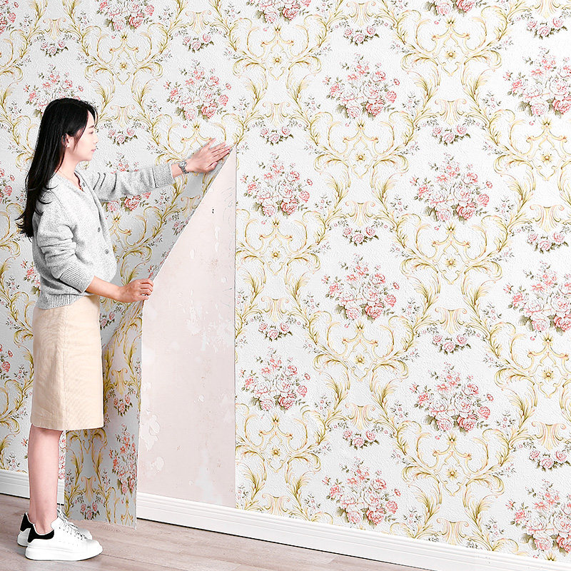 欧式花墙纸自粘防水防潮客厅卧室家用背景墙布自贴遮丑3d立体壁纸