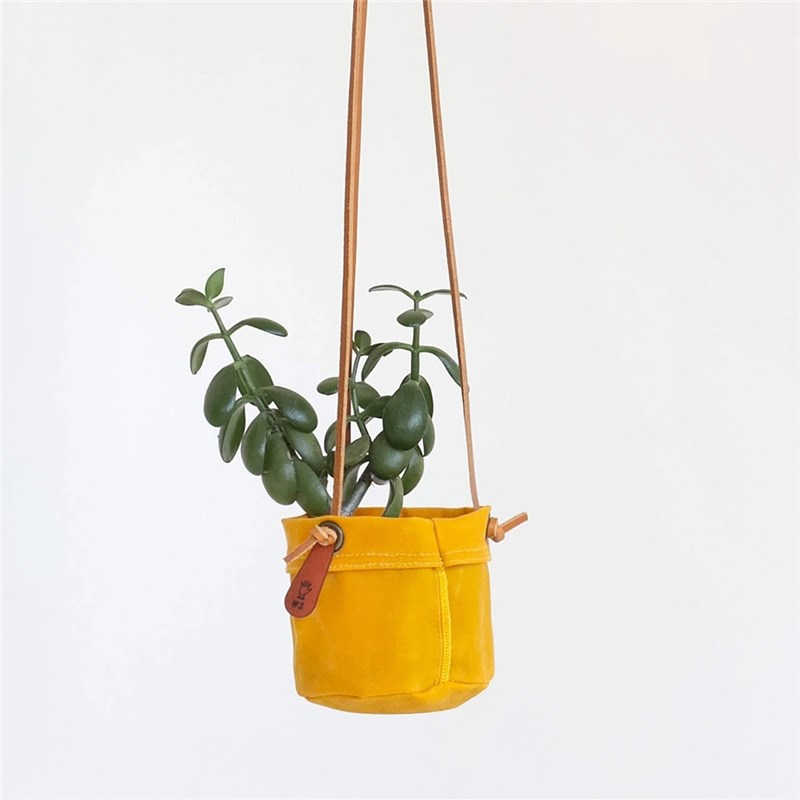 悬挂式帆布盆栽吊篮 加蜡帆布绿植种植袋 O室内园艺装饰吊盆挂篮