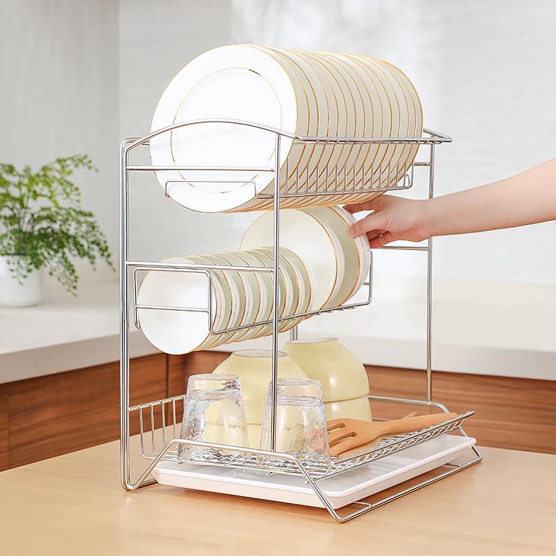 304收不钢大号沥水碗架三层碗碟 置物SN20005_架厨架房碗盘纳锈架