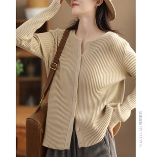 时尚20%羊毛保暖开衫坑条显瘦针织外套长袖毛衣外搭加厚密实毛衣