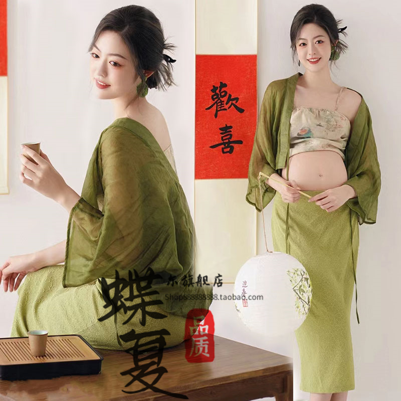 展会影楼新款孕妇照拍照衣服摄影写真服装N开衫长裙宋制改良汉服