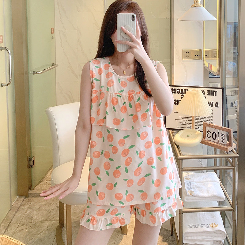 2023年新款防凸点背心短裤棉绸睡衣女夏季薄款套装甜美绵绸家居服,女士内衣/男士内衣/家居服,睡衣/家居服套装,淘宝优惠券,粉丝福利购,淘宝优惠卷