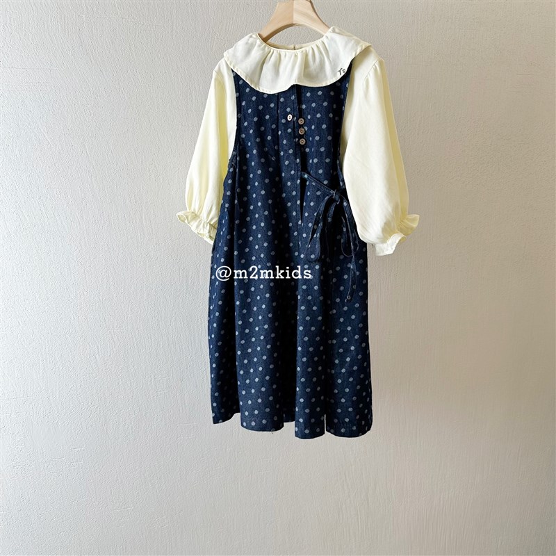2025韩版中长款春季新品儿童裙子长裙森系女童圆点牛仔背心裙