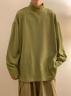 大码300斤德绒半高领打底衫男秋冬纯色双面绒重磅280G保暖长袖T恤