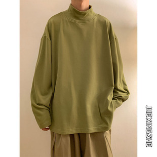 T恤 男秋冬纯色双面绒重磅280G保暖长袖 大码 300斤德绒半高领打底衫