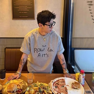 300斤美式 情侣宽松体恤衫 字母印花纯棉短袖 新款 T恤男女夏季 特大码