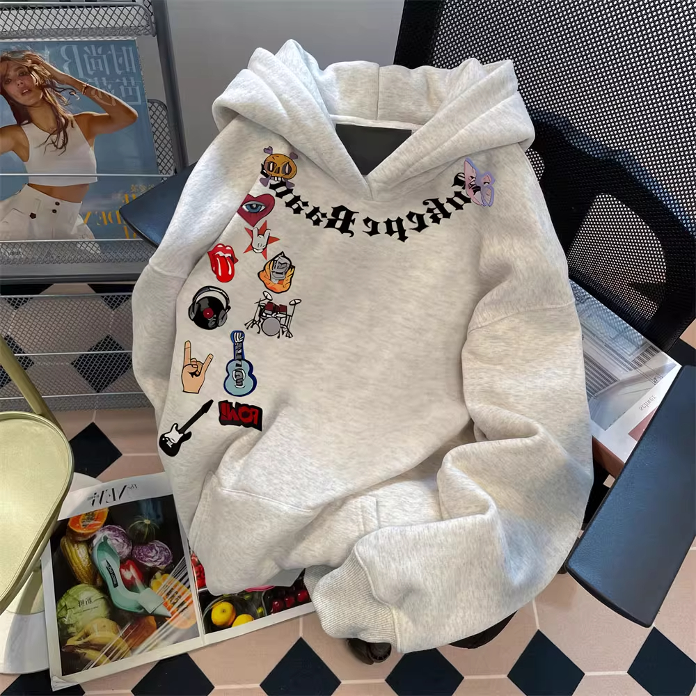 大码300斤美式卡通字母连帽卫衣