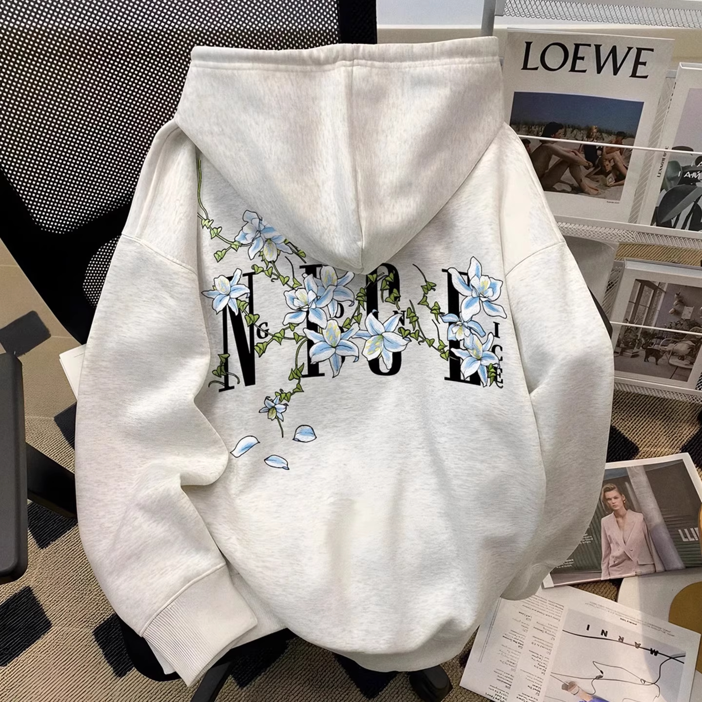 大码300斤美式复古印花连帽卫衣