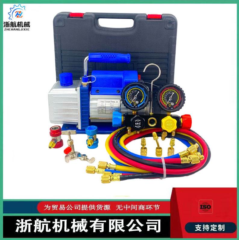 110V 1/3 HP 4CFM单级旋片式真空泵配R134a AC歧管仪表套件