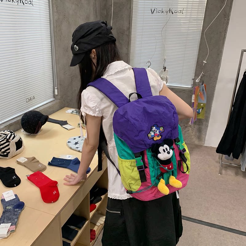多巴胺撞色双肩包女学生书包大容双肩背包