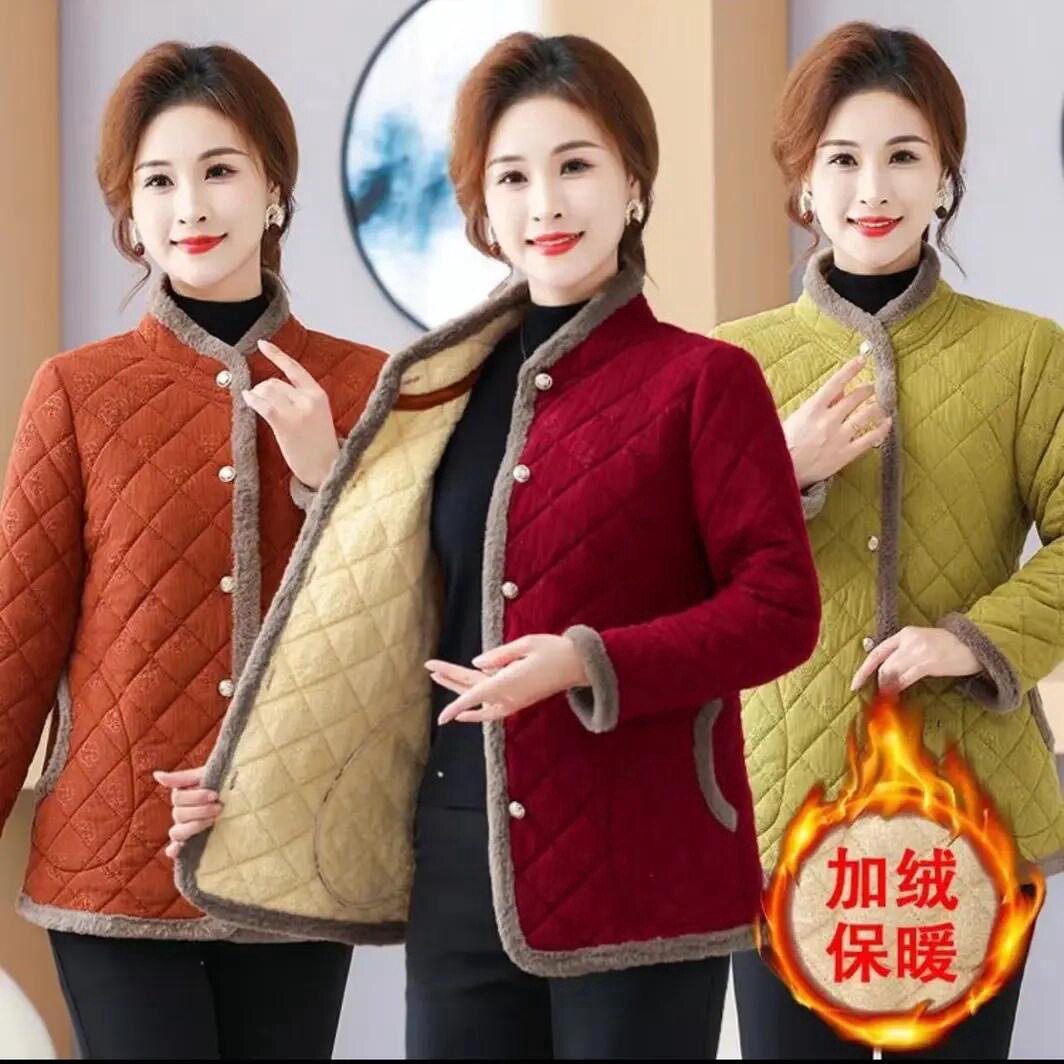 2025妈妈装冬季立领加绒棉衣女中老年加厚保暖棉服秋冬新款外套女