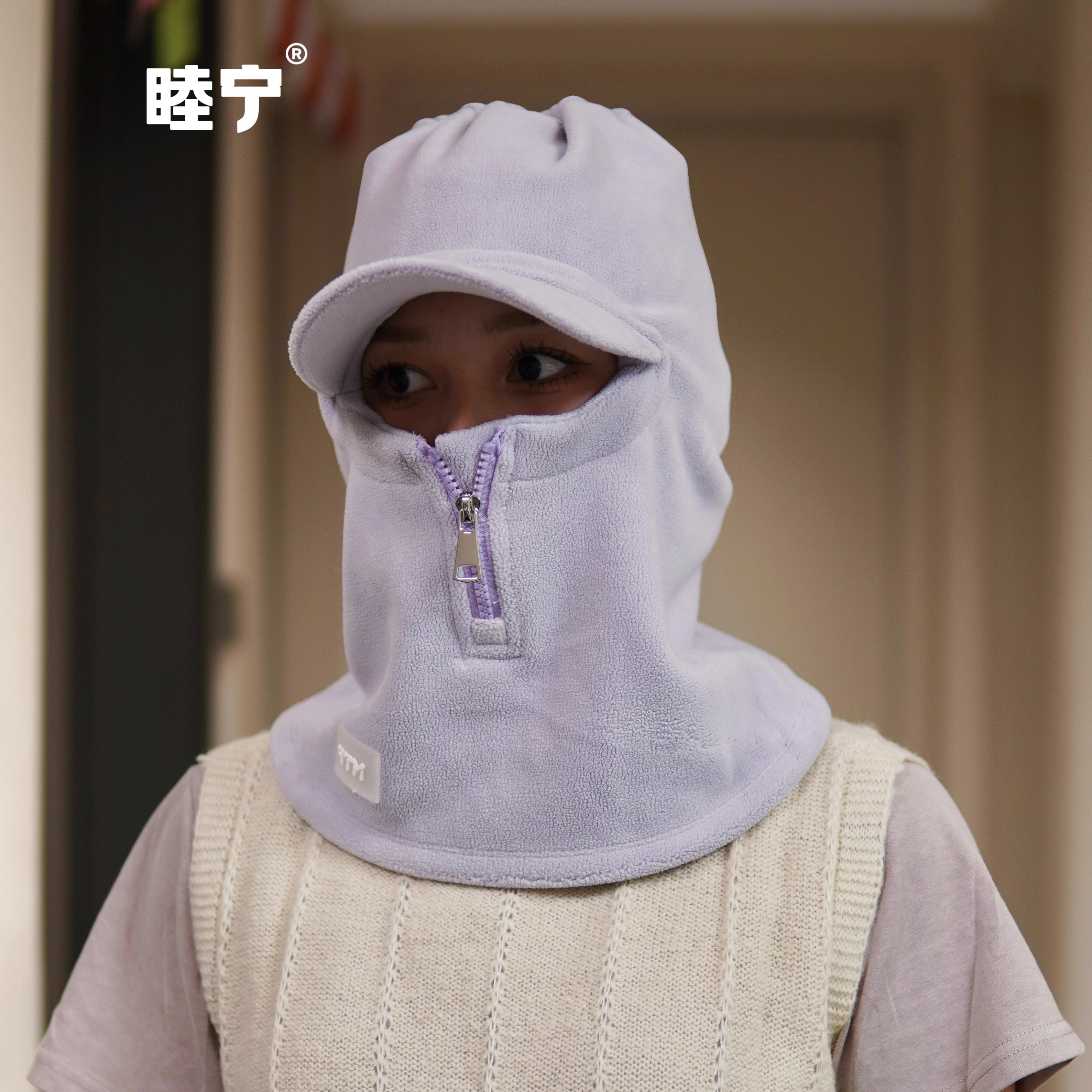 加绒一体围脖鸭舌帽保暖帽