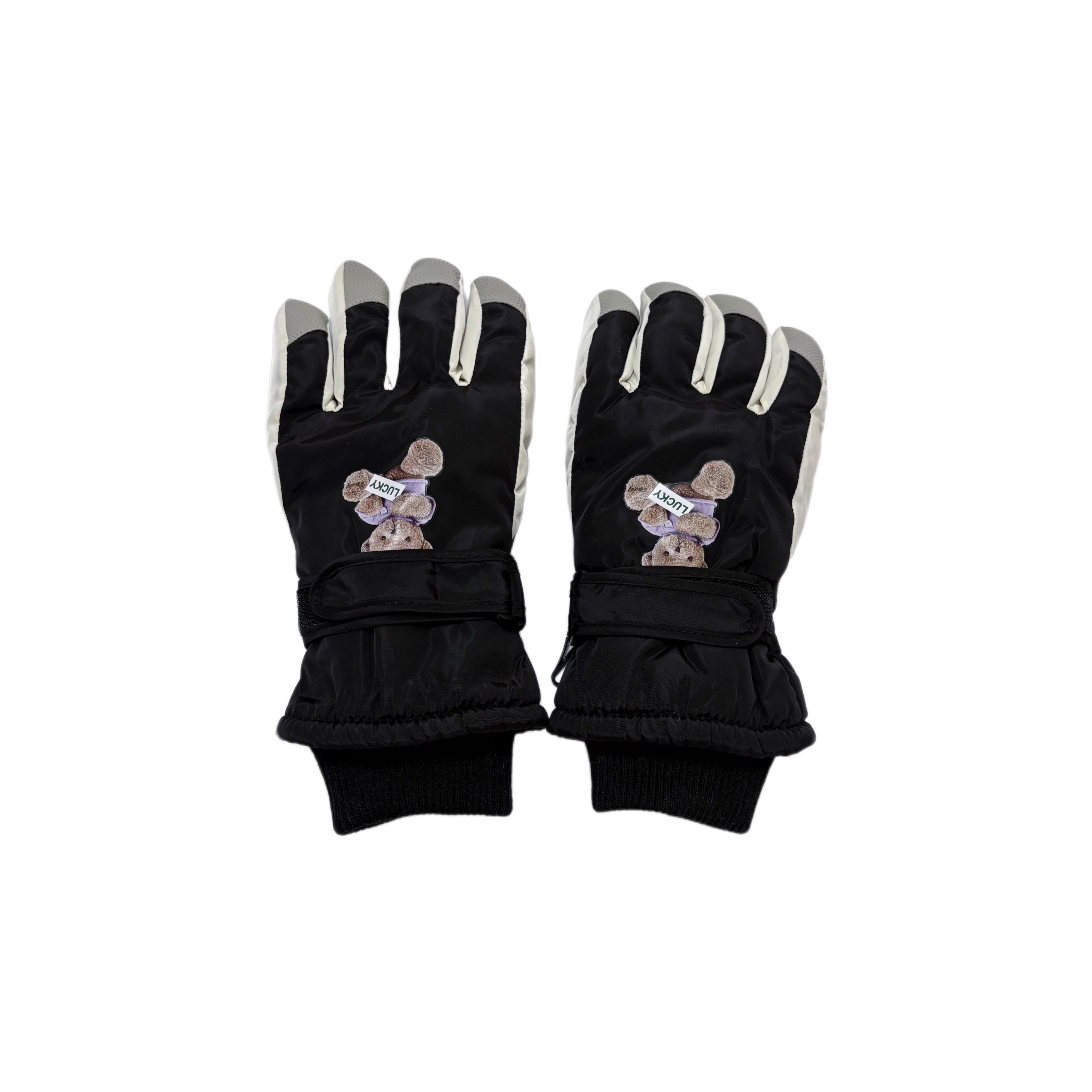 泰迪熊防寒手套 骑行骑电动车保暖滑雪加绒防水触屏防丢护腕男女