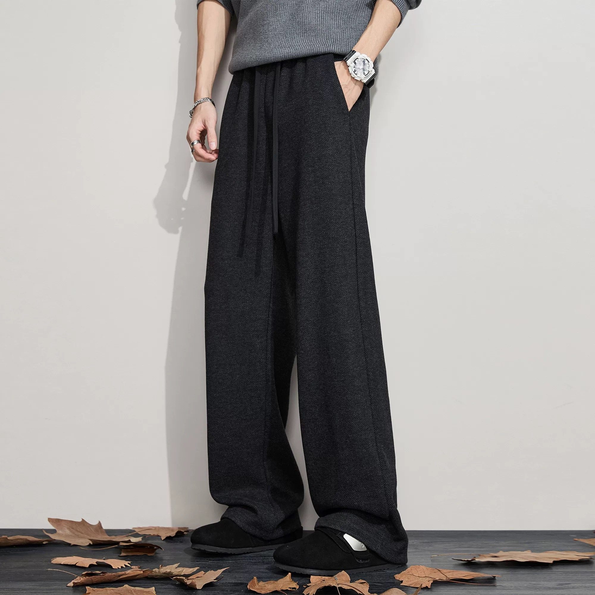 加厚羊毛针织卫裤男2025秋冬新款宽松阔腿重磅保暖休闲裤,男装,休闲裤,淘宝优惠券,粉丝福利购,淘宝优惠卷