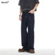 MONTH美式 复古原色牛仔裤 男款 CHAN 高街秋冬潮宽松加绒直筒长裤 子