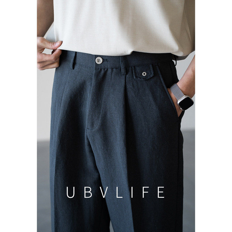 UBV莱赛尔绵羊毛单褶锥形裤男士2026春季新款垂感休闲老钱风西裤