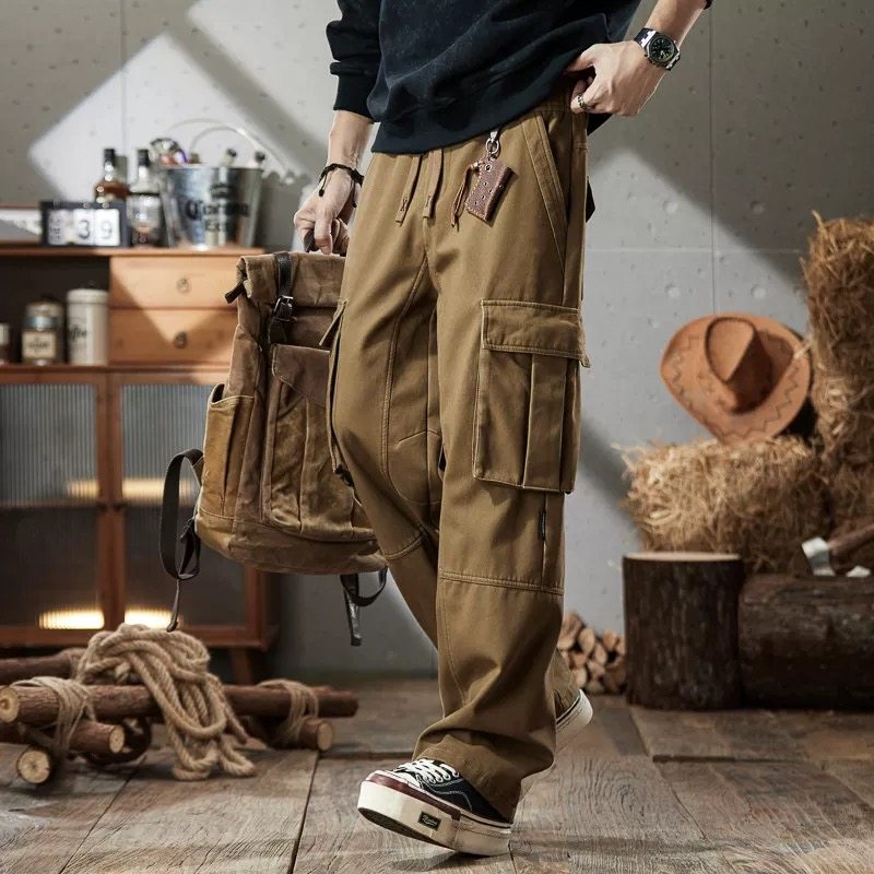 美式重磅工装裤子男士秋冬2025新款纯棉宽松直筒加绒加厚休闲裤子