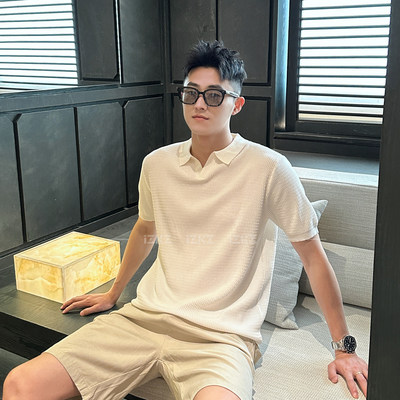IZKZ【老钱时代】夏季新款裸肤感冰爽丝透气时尚针织POLO短袖潮男