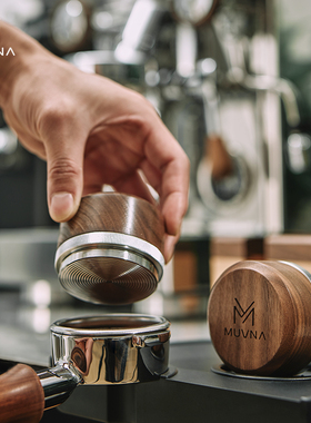 MUVNA咖啡手柄布粉器304不锈钢可调节胡桃木螺纹压粉器51/53/58mm