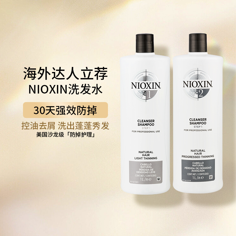 NIOXIN丽康丝1号2号洗发水防掉脱发去油控油蓬松去屑无硅油1000ml