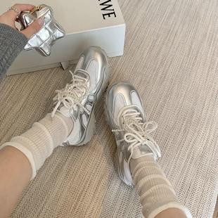 内增高蕾丝珍珠女透气休闲阿甘鞋 猫 真皮百搭德训鞋 穿靴子