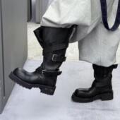 女真皮高筒靴增高厚底骑士靴绑带马丁靴 25秋冬新款 穿靴子 猫
