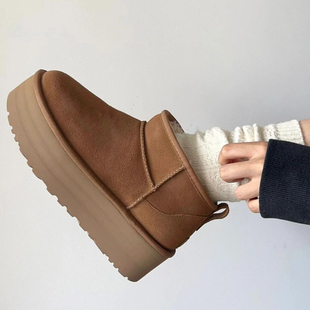 冬季 猫 复古百搭女加绒加厚保暖短筒增高厚底雪地靴 穿靴子