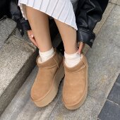 复古百搭女加绒加厚保暖短筒增高厚底雪地靴 冬季 穿靴子 猫