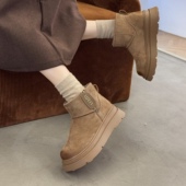 猫 穿靴子 24秋冬小耳朵加绒保暖厚底增高女羊毛真皮雪地靴