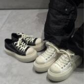 穿靴子 猫 新款 十字花增高女复古帆布厚底休闲板鞋 做旧脏脏鞋