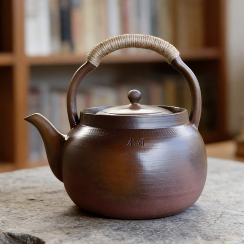 炭炉坊老岩泥提梁煮茶壶粗陶大容量煮水壶家用防烫复古软化水质