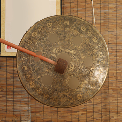 尼泊尔大铜锣花纹摆件民族风