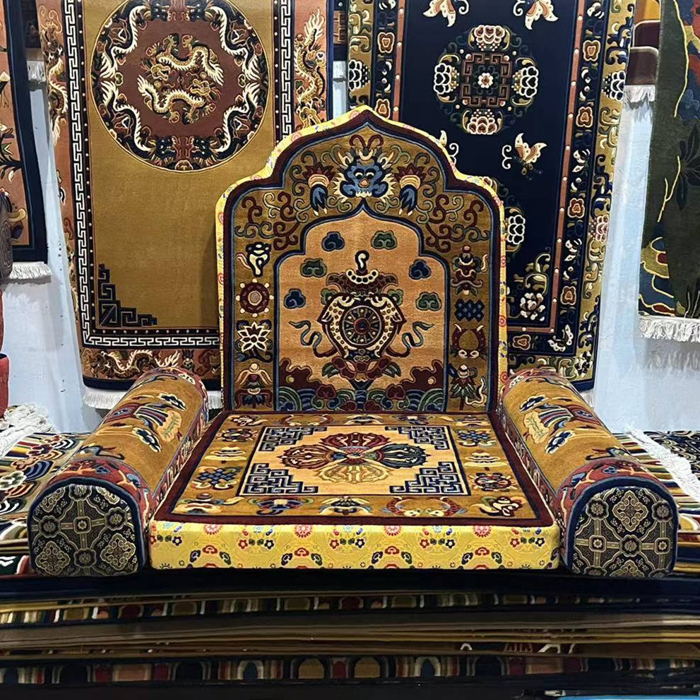 尼泊尔手工纯羊毛上师法座打坐垫团花金刚杵沙发垫子扶手80x80cm